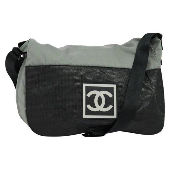 CHANEL Sports Shoulder Bag Nylon Gray Silver CC - Picture 1 of 15